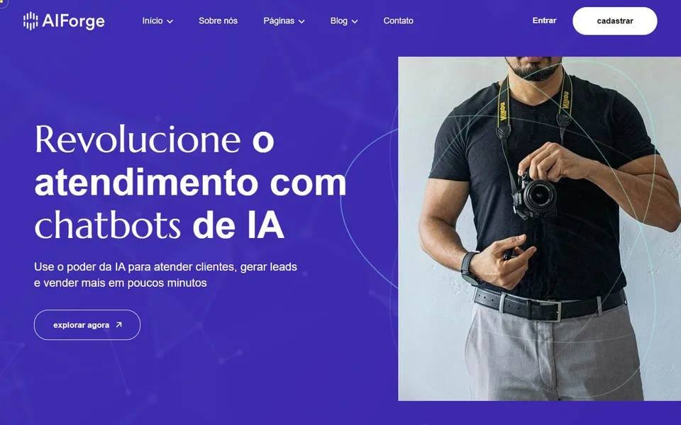 Página inicial do modelo de site AIForge Chat, para tecnologia e ia