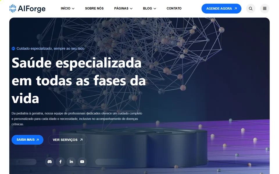 Página inicial do modelo de site AIForge Saúde, para saúde e clínicas