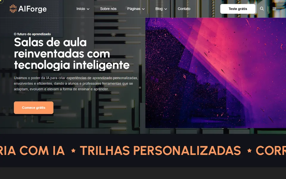 Página inicial do modelo de site AIForge Educação, para educação