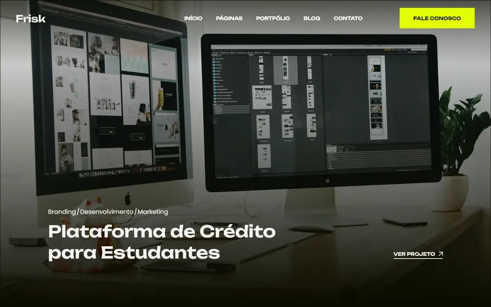 Página inicial do modelo de site Frisk Web, para agência e marketing