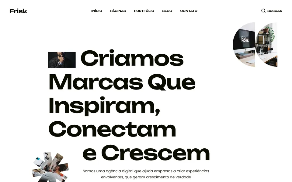 Página inicial do modelo de site Frisk Branding, para agência e marketing