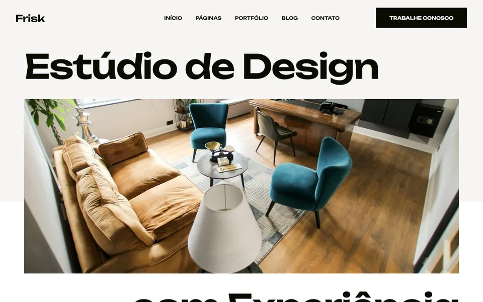 Página inicial do modelo de site Frisk Design Studio, para arquitetura e interiores