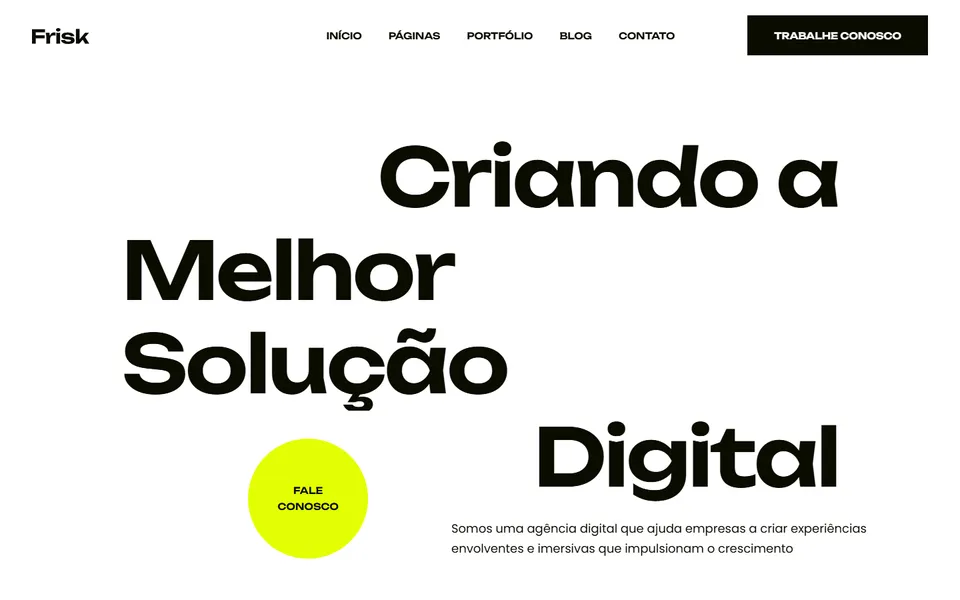 Página inicial do modelo de site Frisk Digital, para agência e marketing