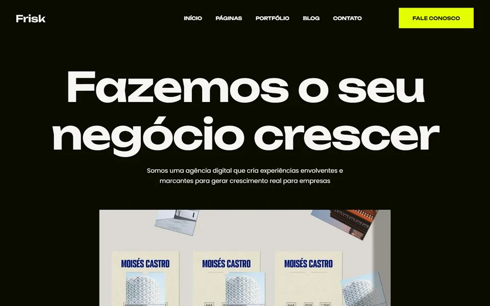 Página inicial do modelo de site Frisk Growth, para agência e marketing