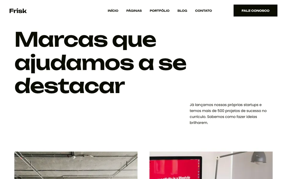 Página inicial do modelo de site Frisk Cases, para agência e marketing